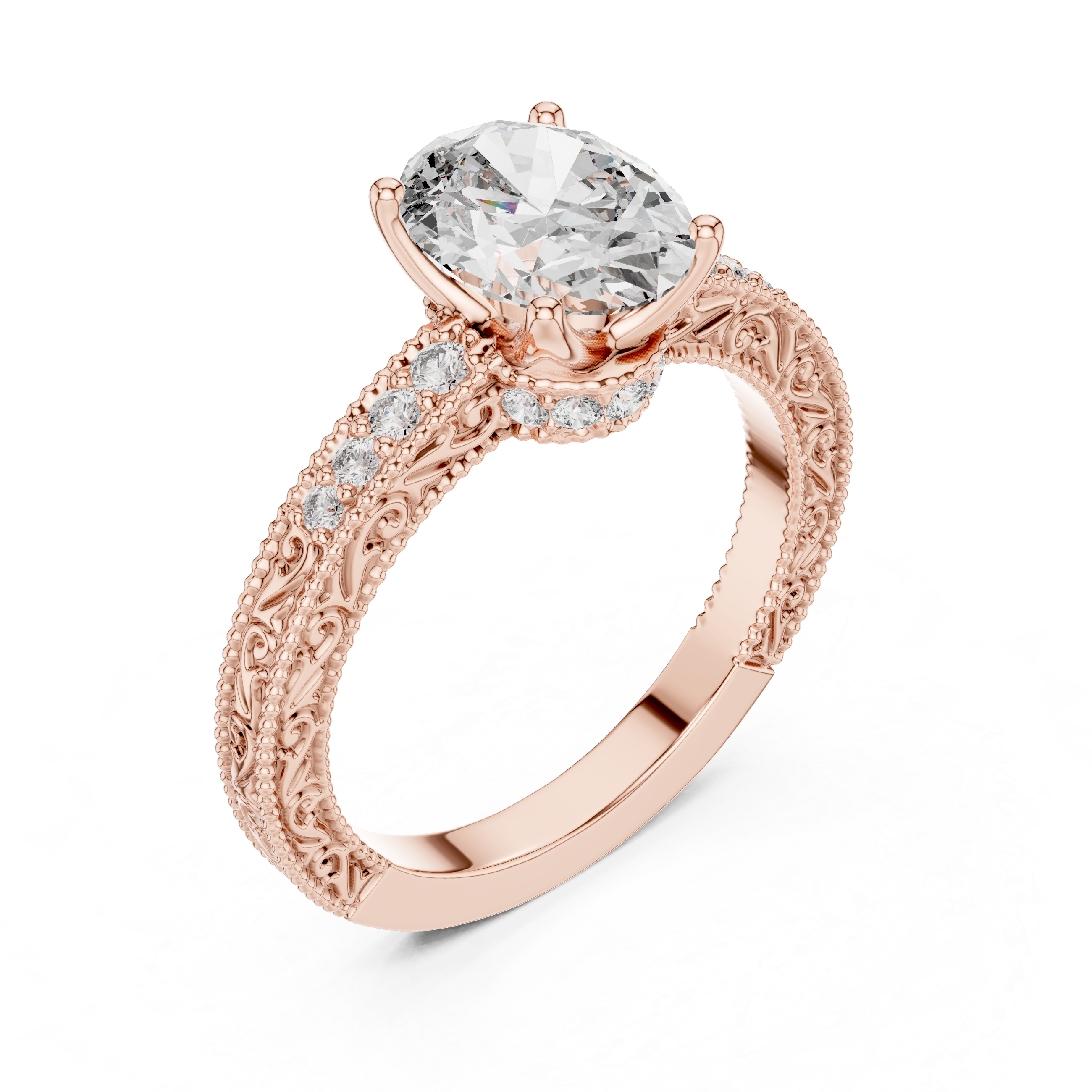 Oval Cut Milgrain Channel Set Wedding Ring