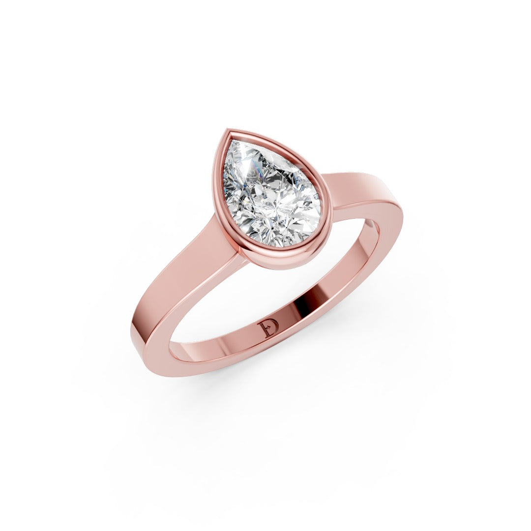 Pear Cut Bezel Solitaire Lab Diamond Wedding Ring
