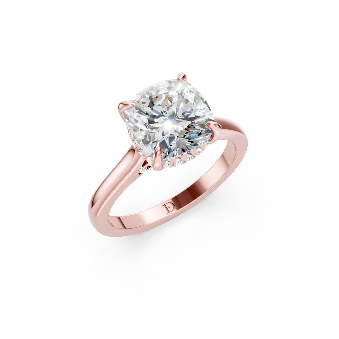 Cushion Diamond Solitaire With Under-Halo & Bridge Accents
