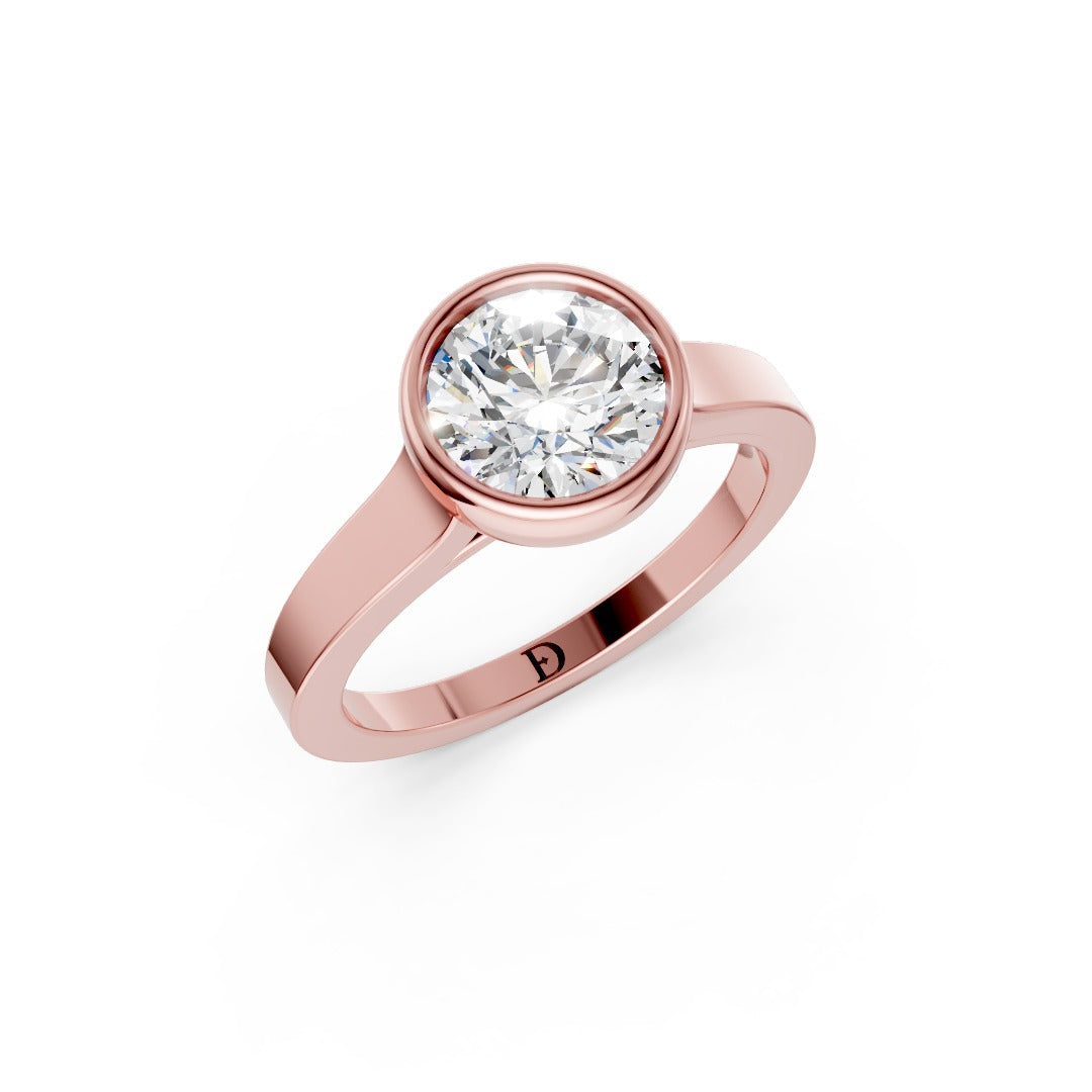Round Cut Bezel Solitaire Lab Diamond Wedding Ring