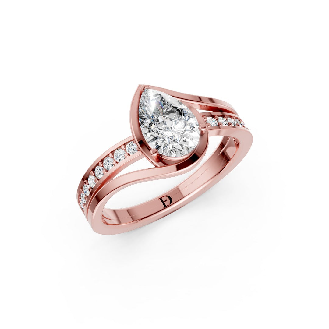 Pear Accented Bypass Lab Diamond Engagement Ring