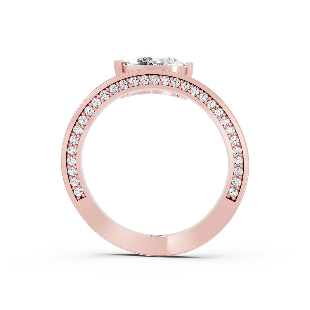 East-West Pear Cut Lab Grown Diamond Bypass Ring with Pave Twist ring