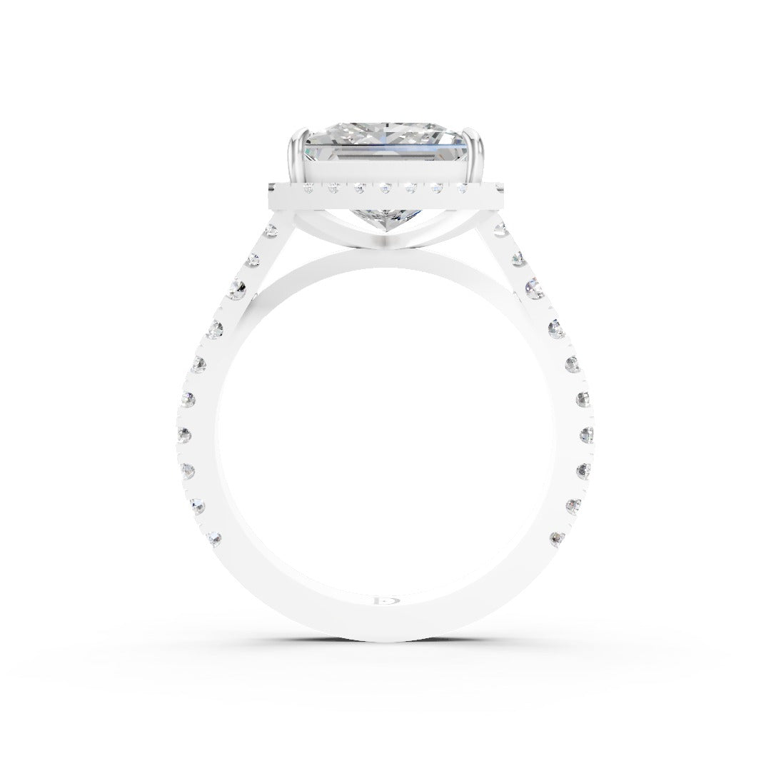 Oval Cut Halo & V-Split Shank Pavé Diamond Ring