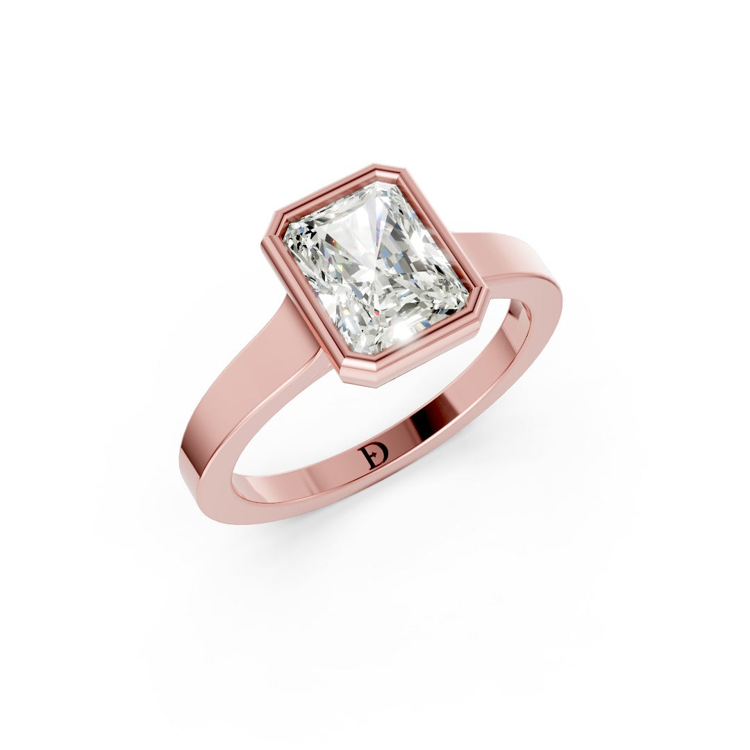 Radiant Cut Bezel Solitaire Lab Diamond Wedding Ring