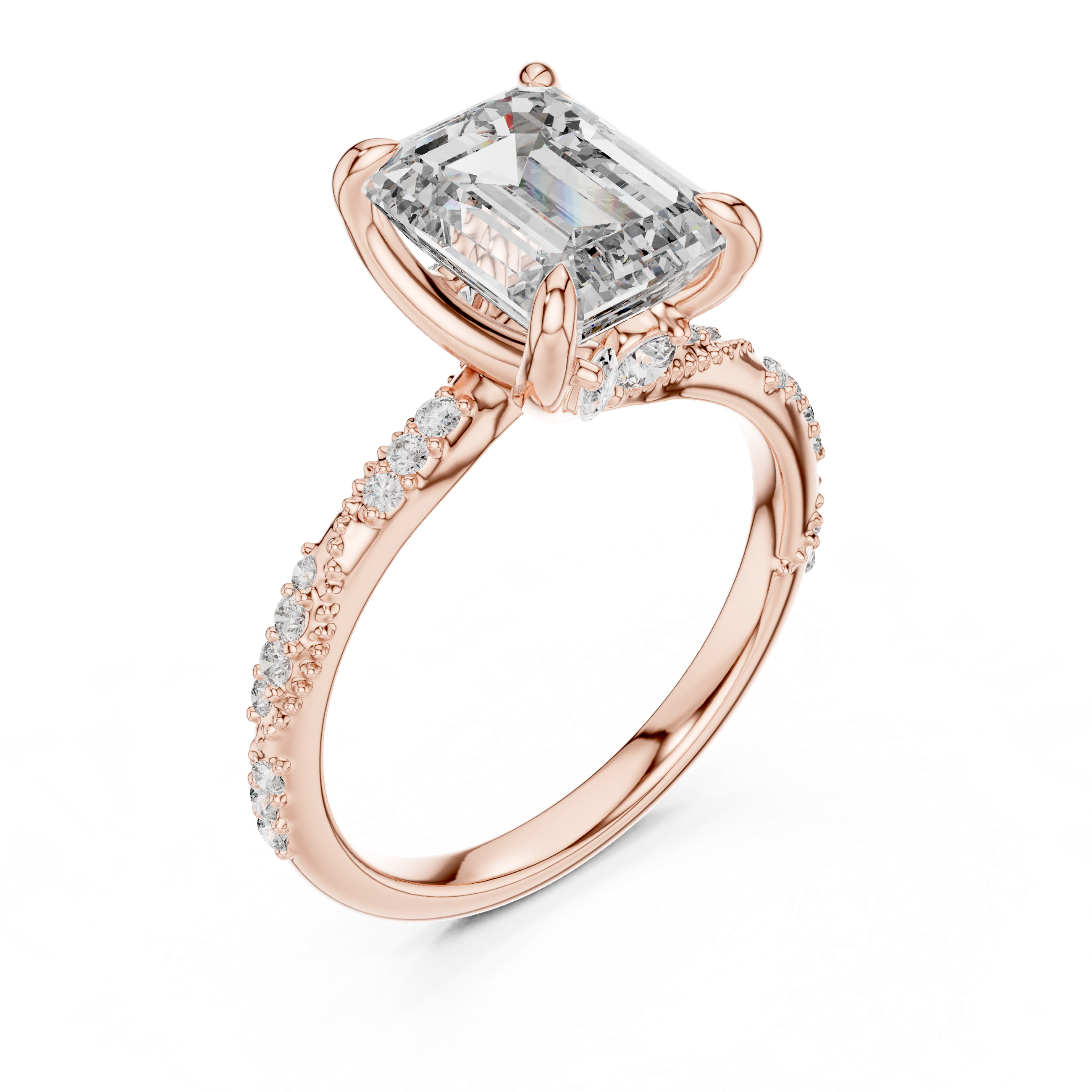 Emerald Cut Milgrain Pave Set Engagement Ring