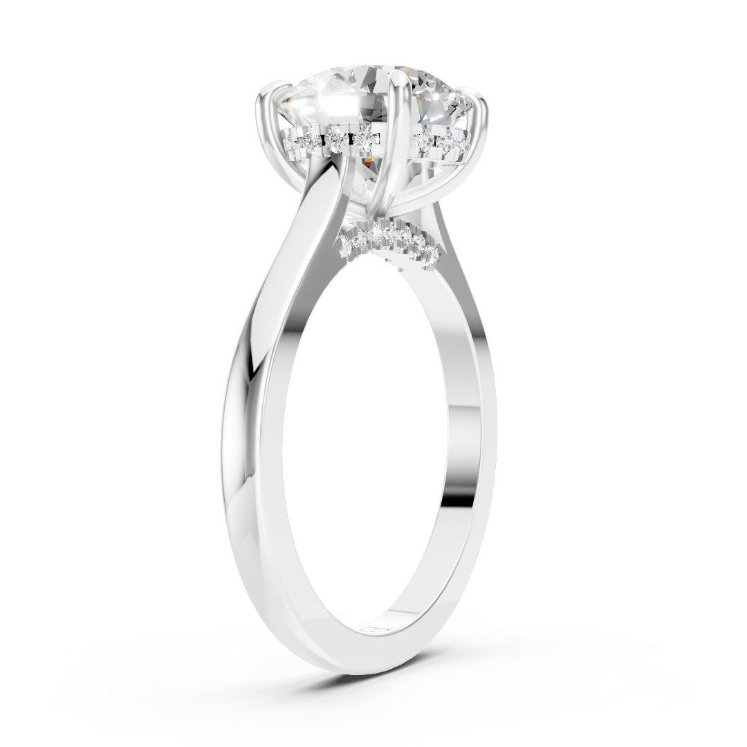 Round Diamond Solitaire With Under-Halo & Bridge Accents