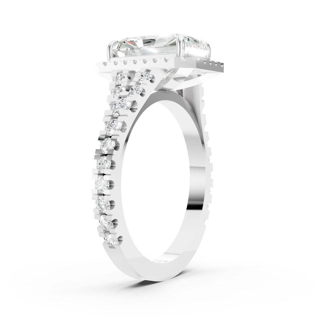 Radiant Cut Halo & V-Split Shank Pavé Diamond Ring