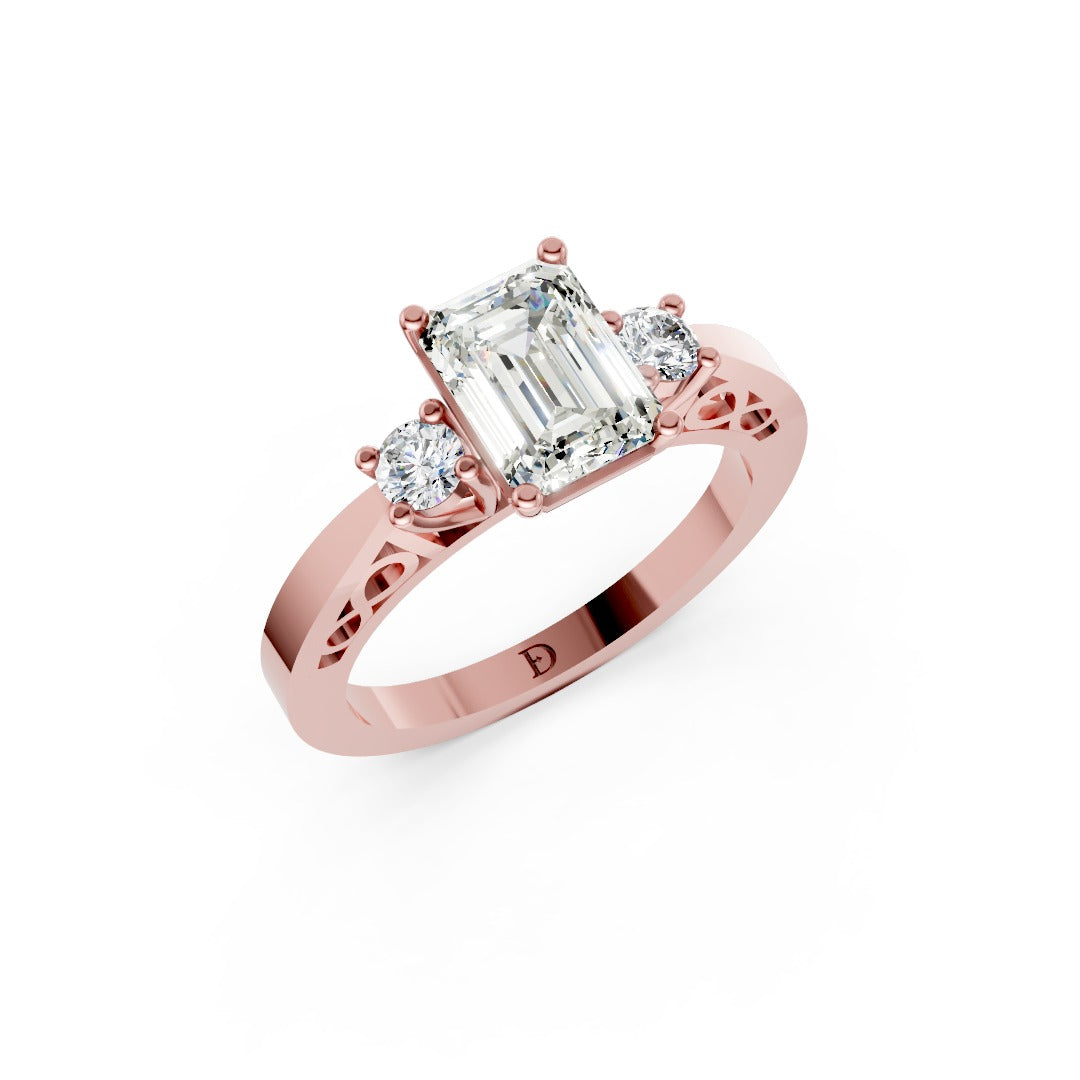 Three-Stone Emerald Cut Diamond With Filigree Infinity Band Ring
