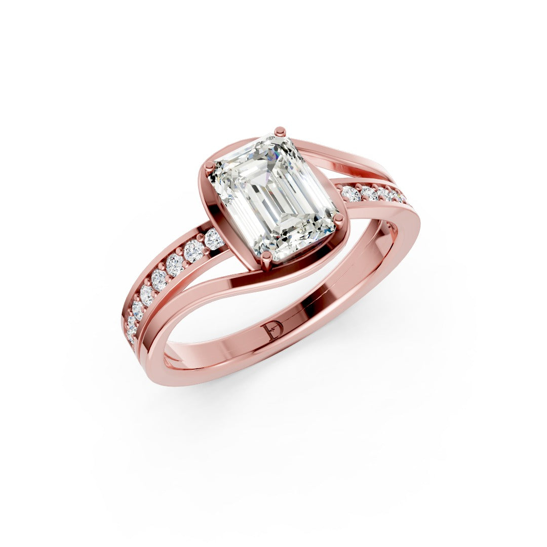 Emerald Accented Bypass Lab Diamond Engagement Ring