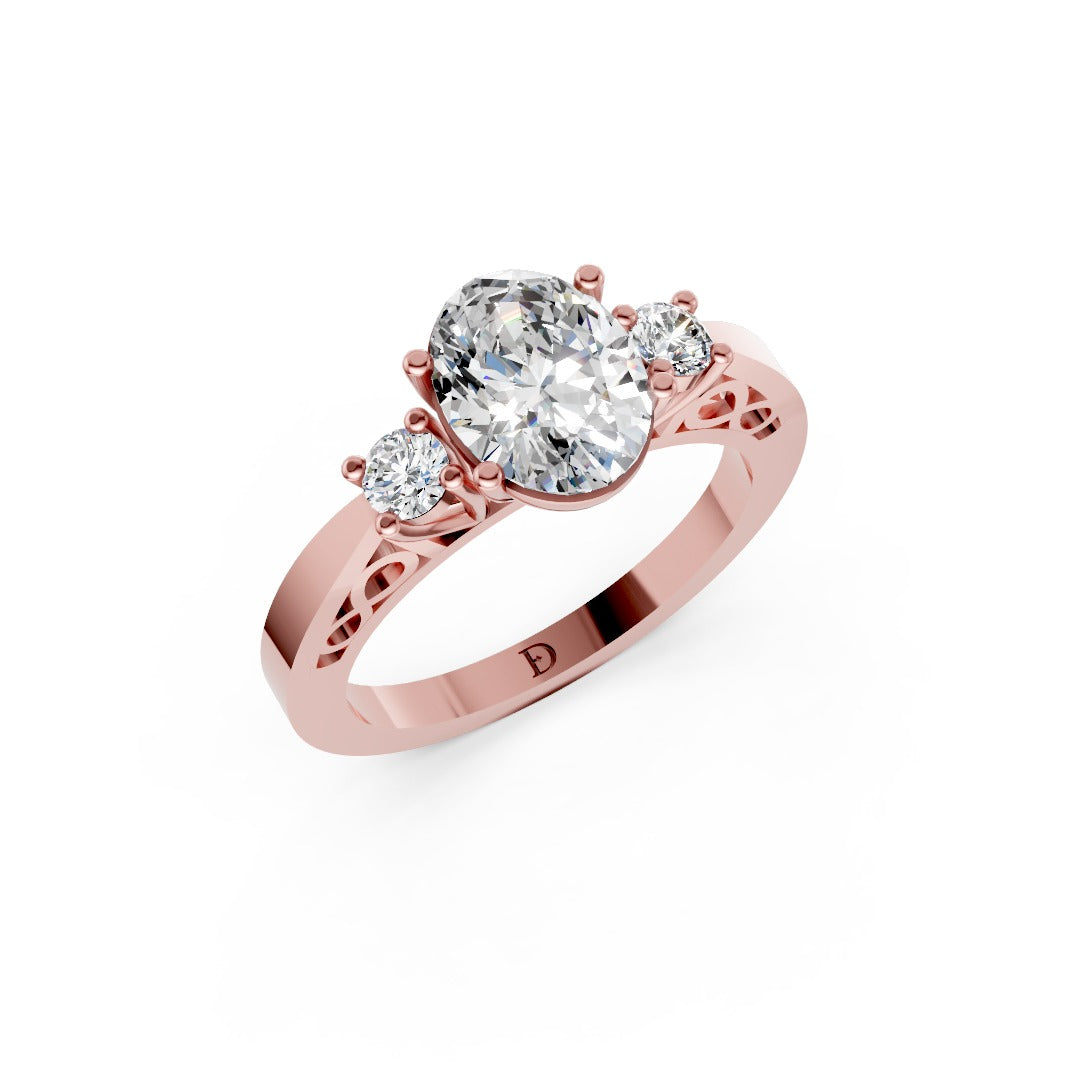 Three-Stone Oval Cut Diamond With Filigree Infinity Band Ring