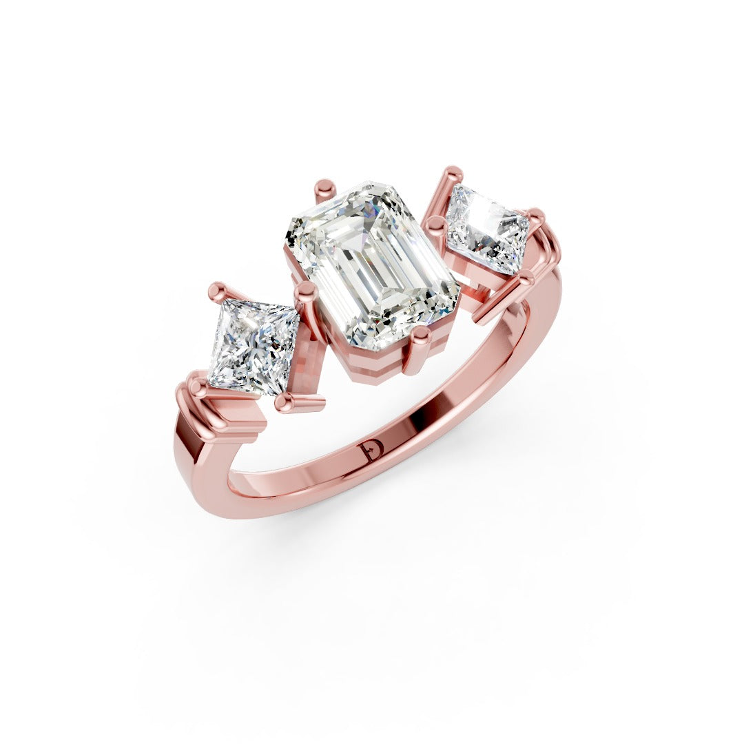 Emerald Cut and Princess Cut Diamond Three-Stone Ring