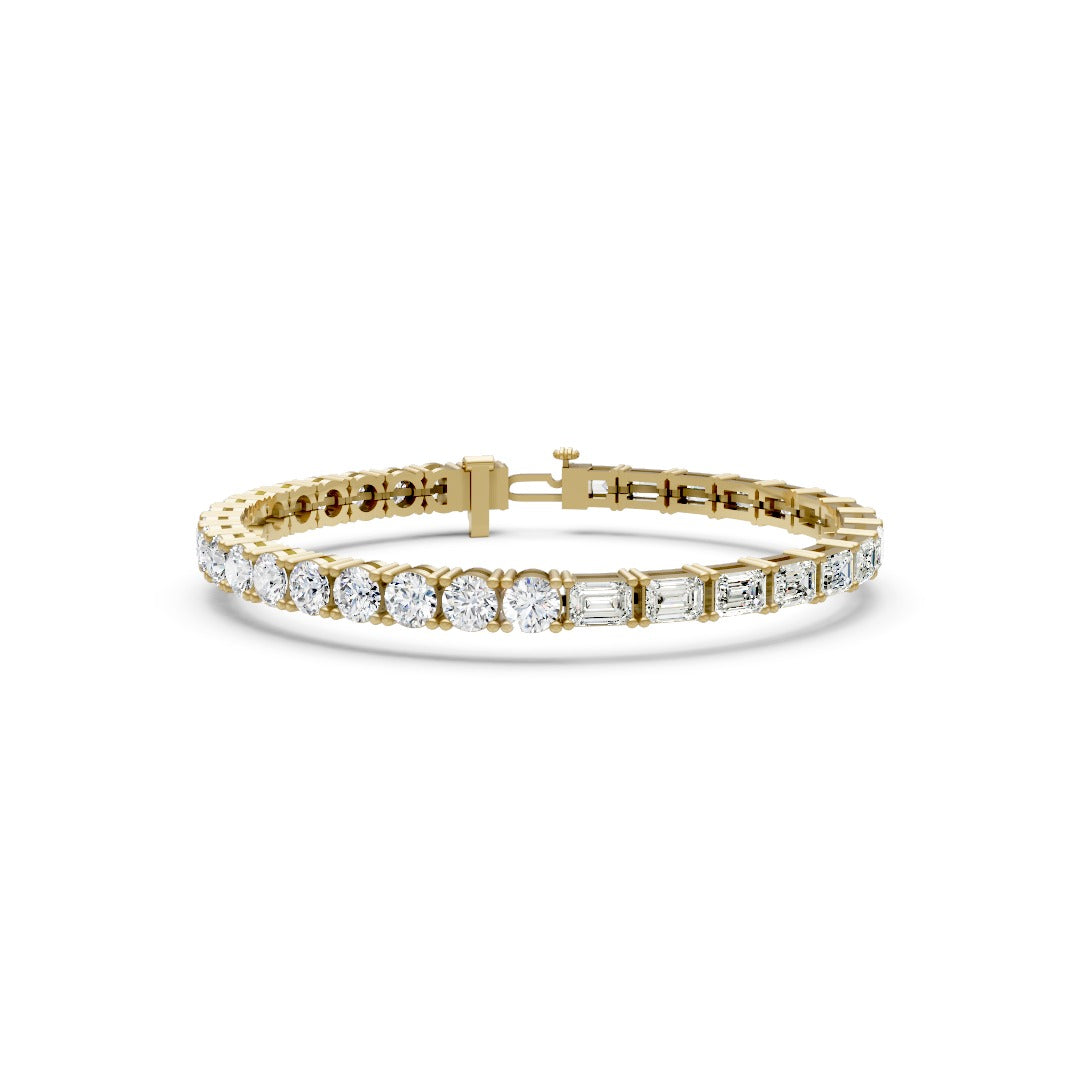 Emerald & Round Cut Bezal Set Tennis Bracelet