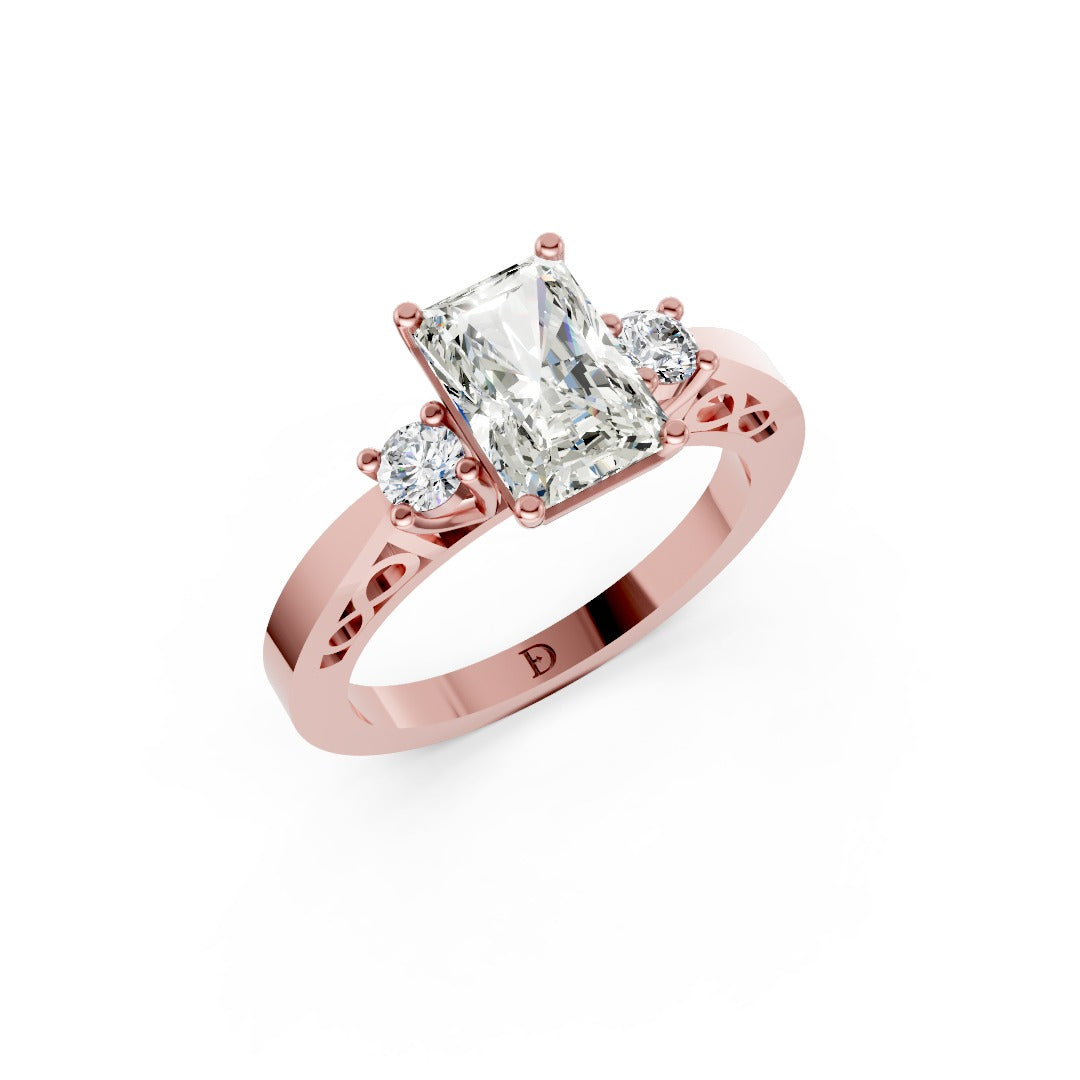 Three-Stone Radiant Cut Diamond With Filigree Infinity Band Ring