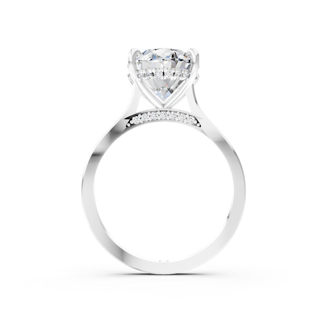 Oval Cut Lab Diamond Cathedral Ring with Hidden Halo