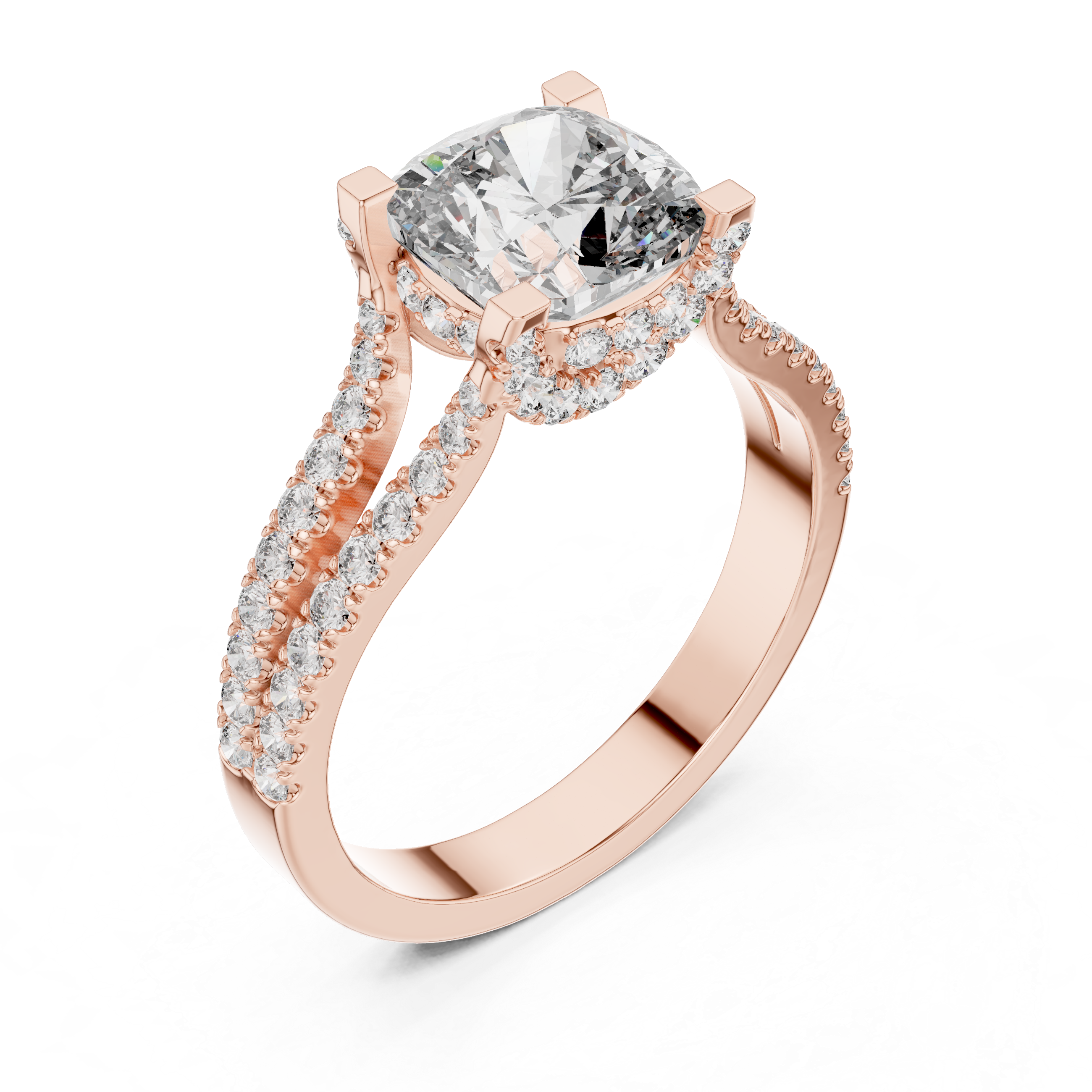 Cushion Cut Split Shank Pave Anniversary Ring