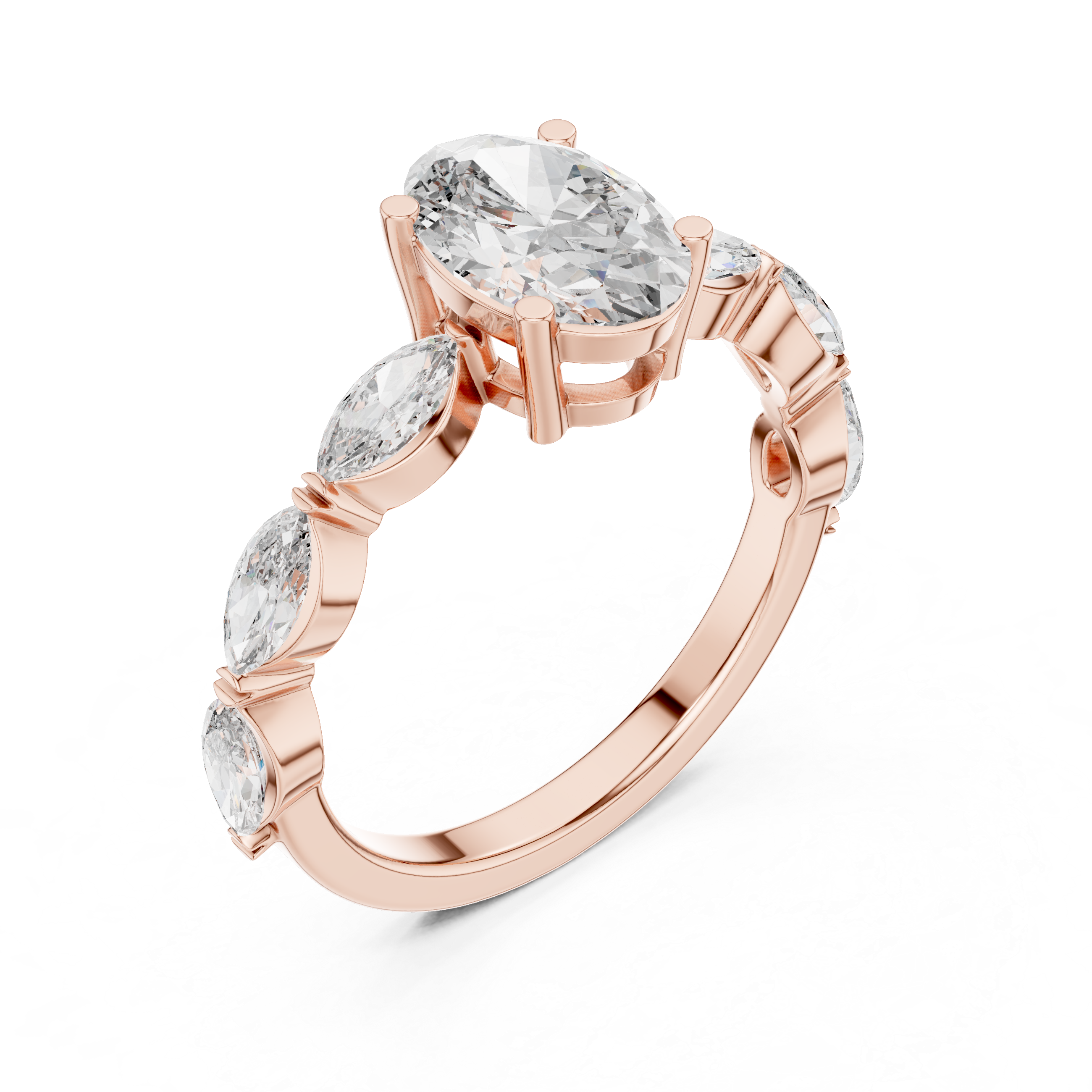 Oval Cut Side Marquise Diamond Ring