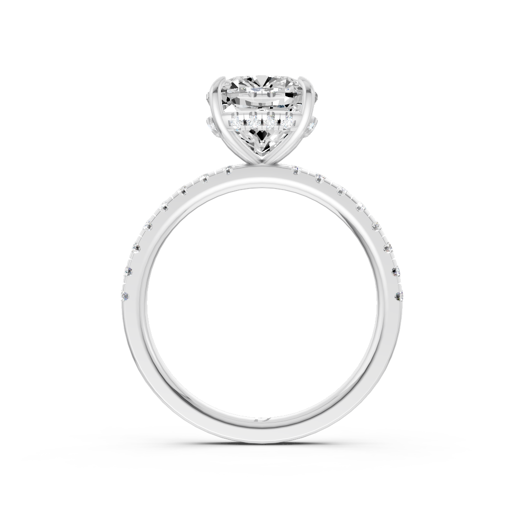 Cushion Cut Hidden Halo Pave Set Ring