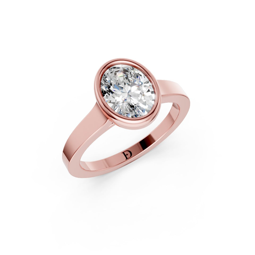 Oval Cut Bezel Solitaire Lab Diamond Wedding Ring