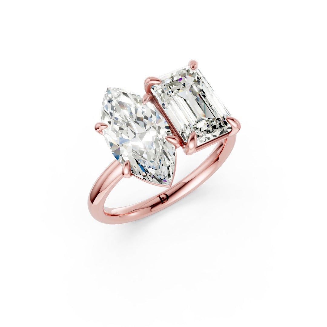 Emerald And Marquise Cut Diamond Two-Stone Ring