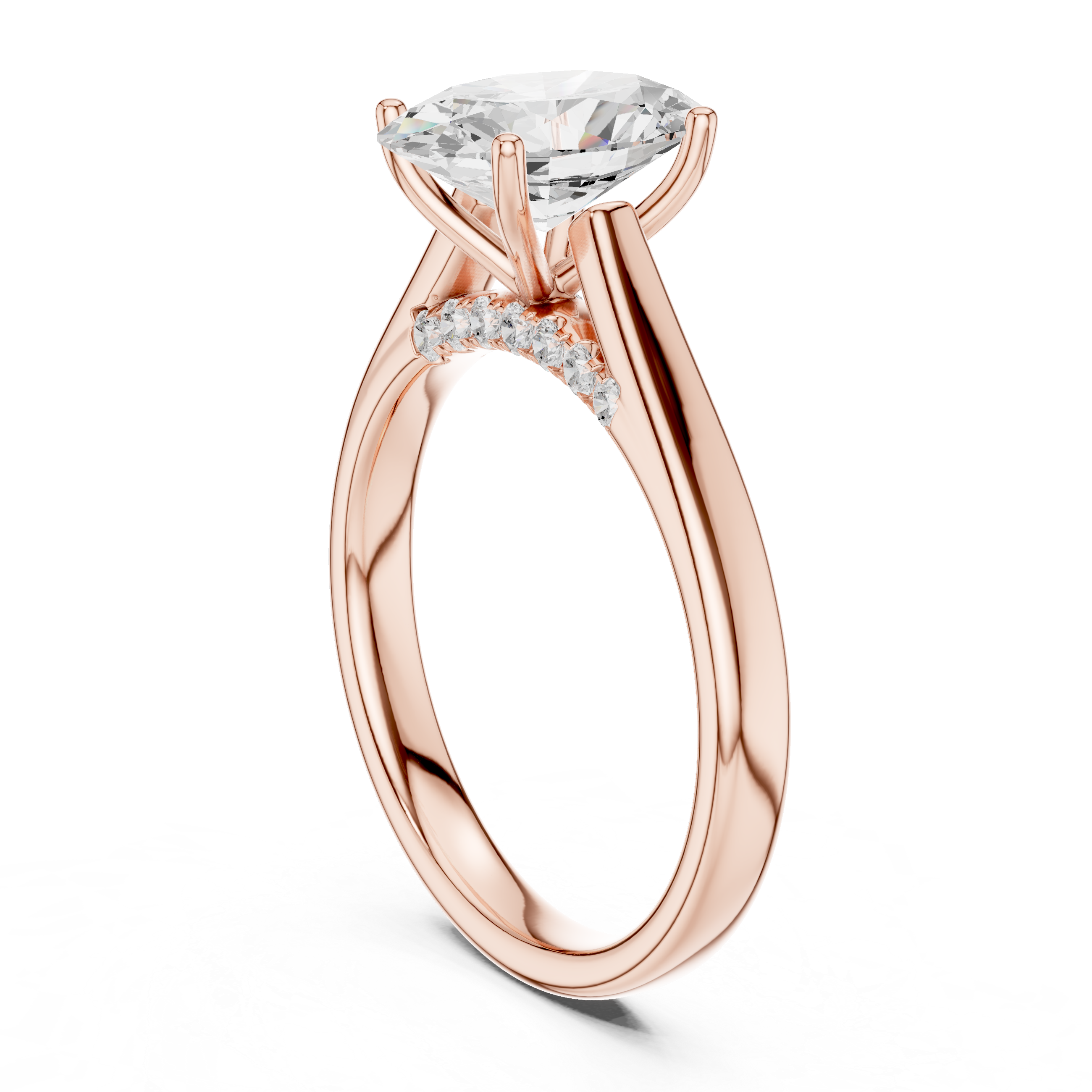 Oval Cut Cathedral Solitaire Ring With Hidden Pave Bridge