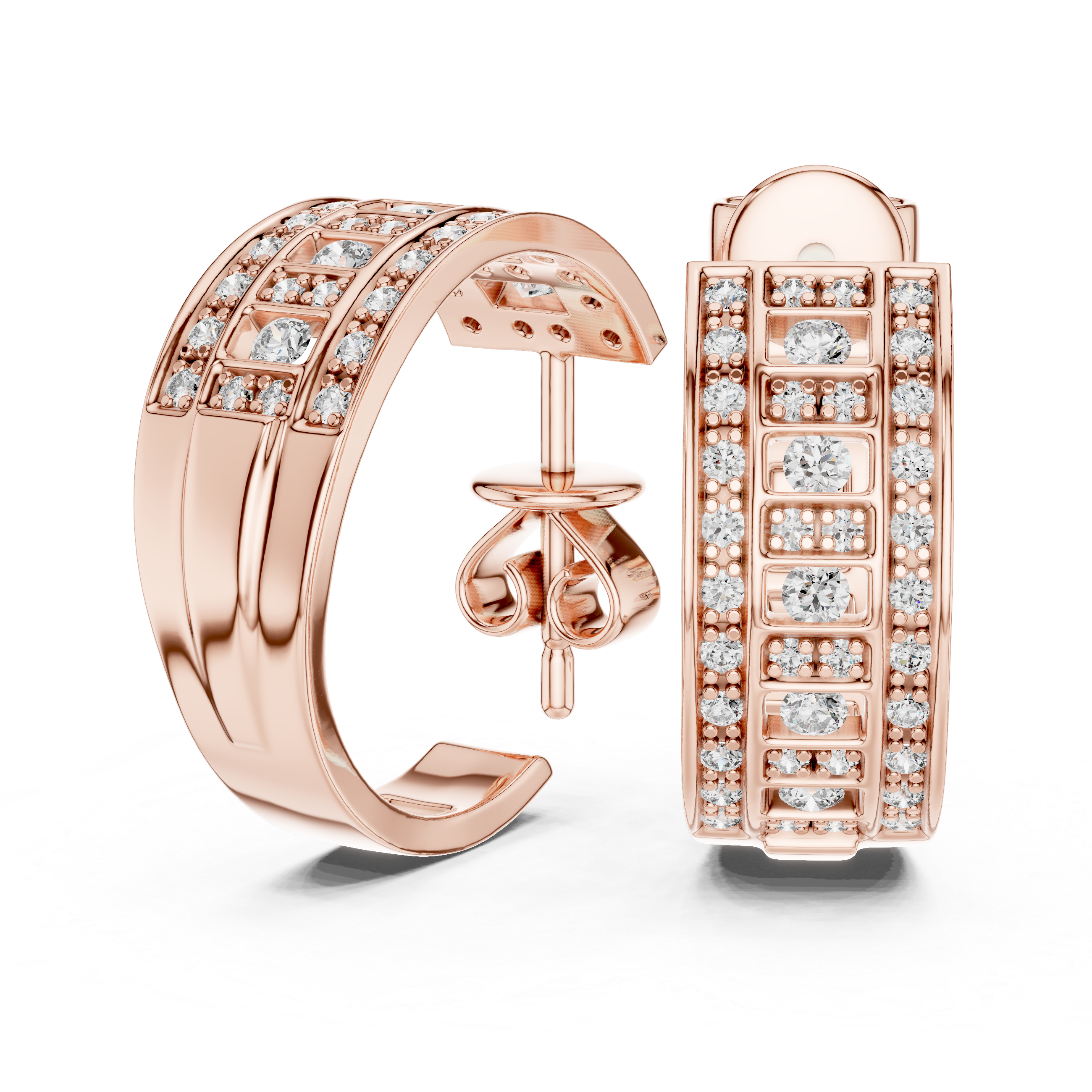 Multi Row Brilliant Lattice Diamond Hoops Earrings