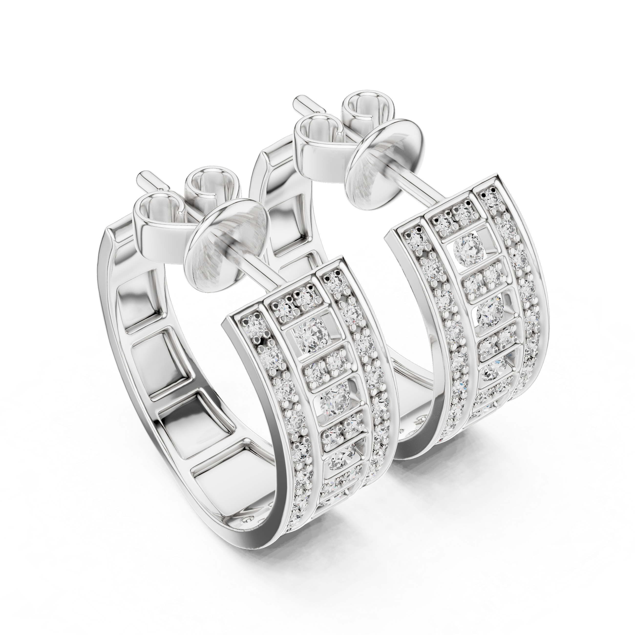 Multi Row Brilliant Lattice Diamond Hoops Earrings