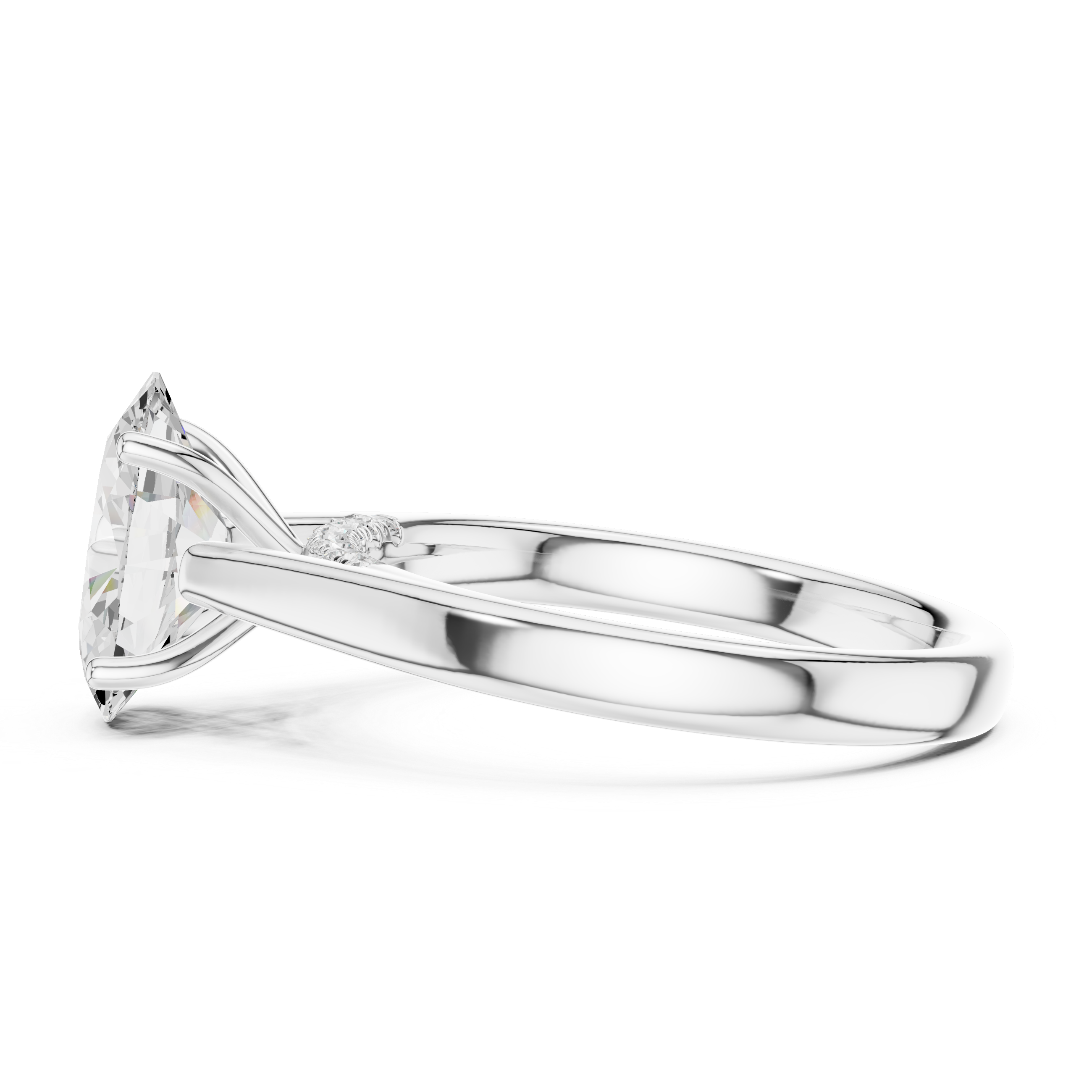 Oval Cut Cathedral Solitaire Ring With Hidden Pave Bridge