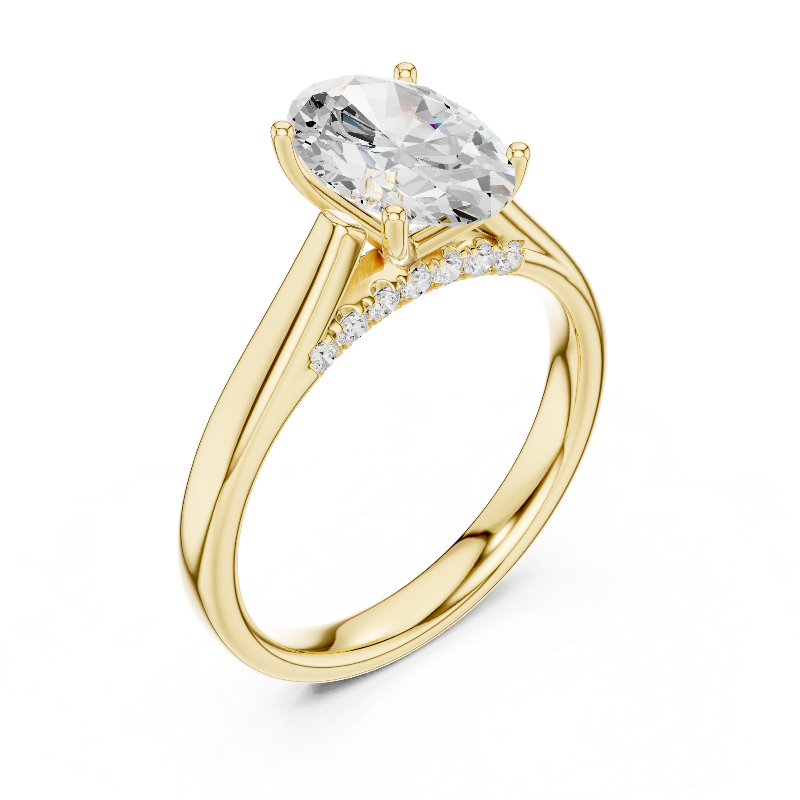 Oval Cut Cathedral Solitaire Ring With Hidden Pave Bridge