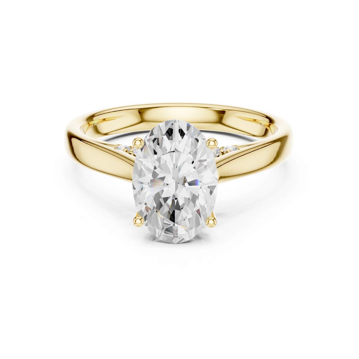 Oval Cut Cathedral Solitaire Ring With Hidden Pave Bridge