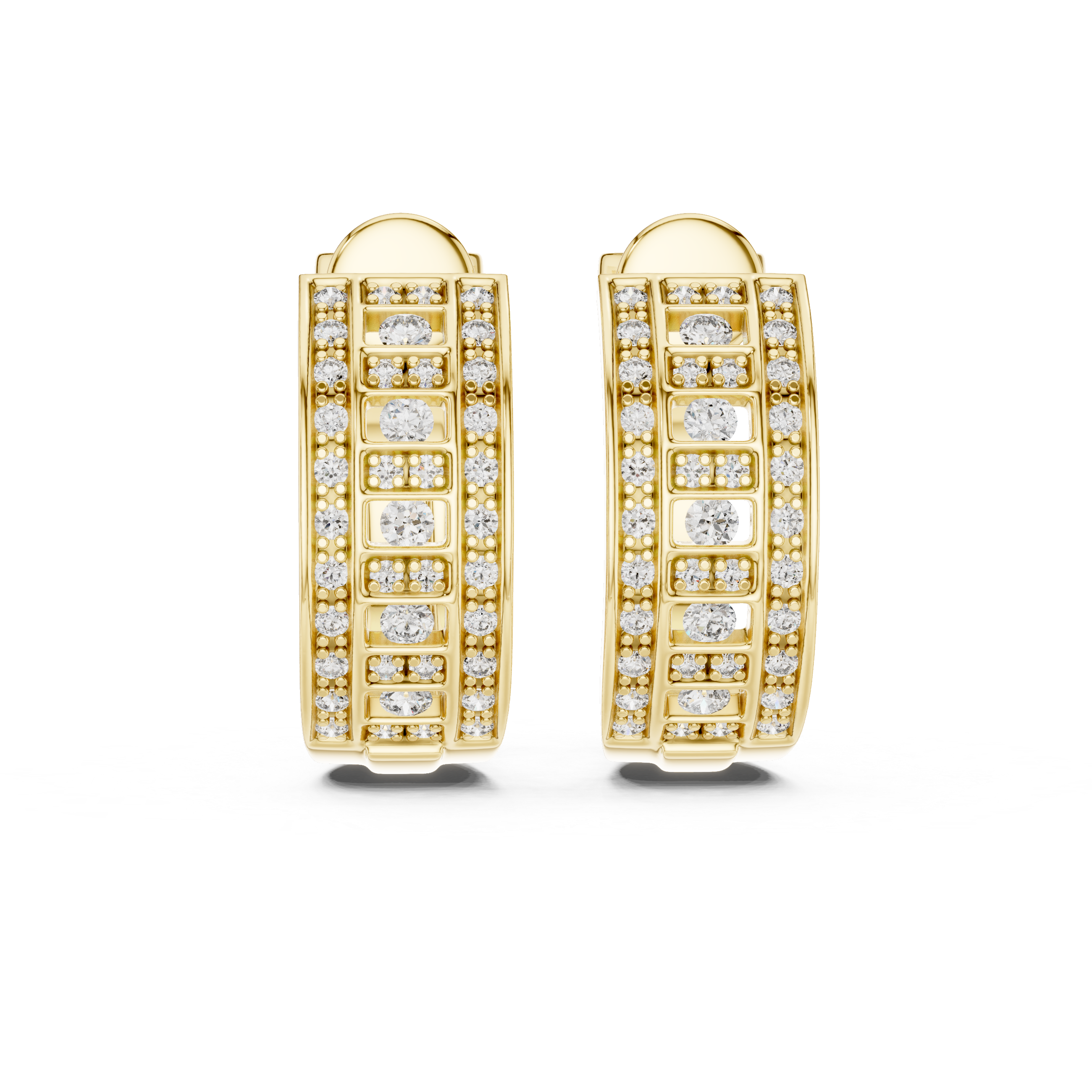 Multi Row Brilliant Lattice Diamond Hoops Earrings