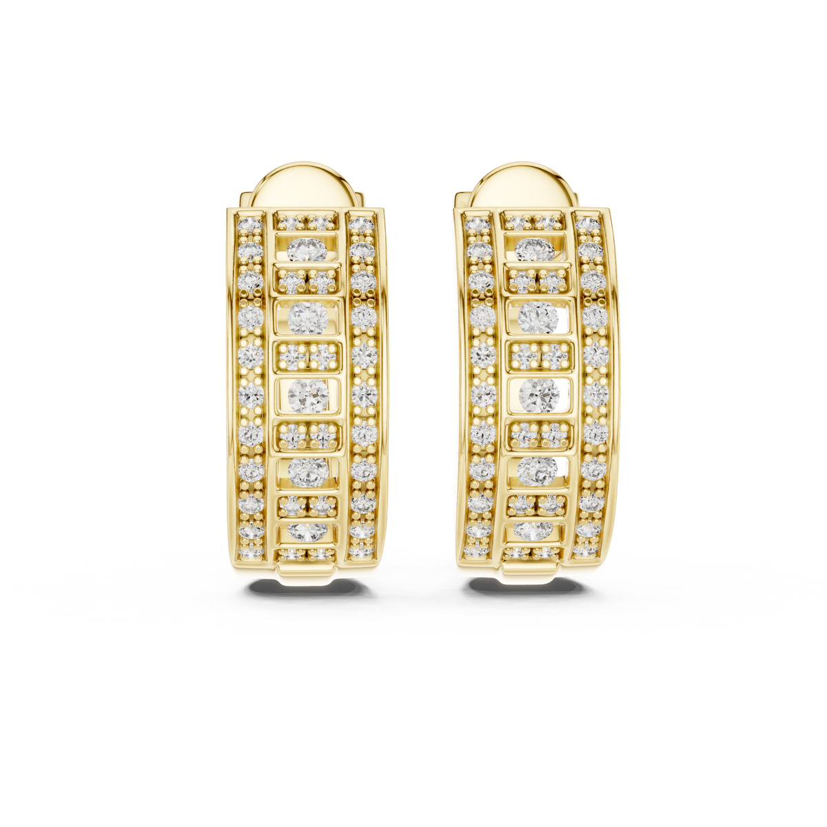 Multi Row Brilliant Lattice Diamond Hoops Earrings