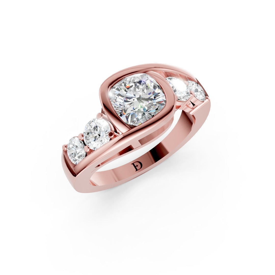 Unique Five-Stone Cushion And Round Diamond Ring
