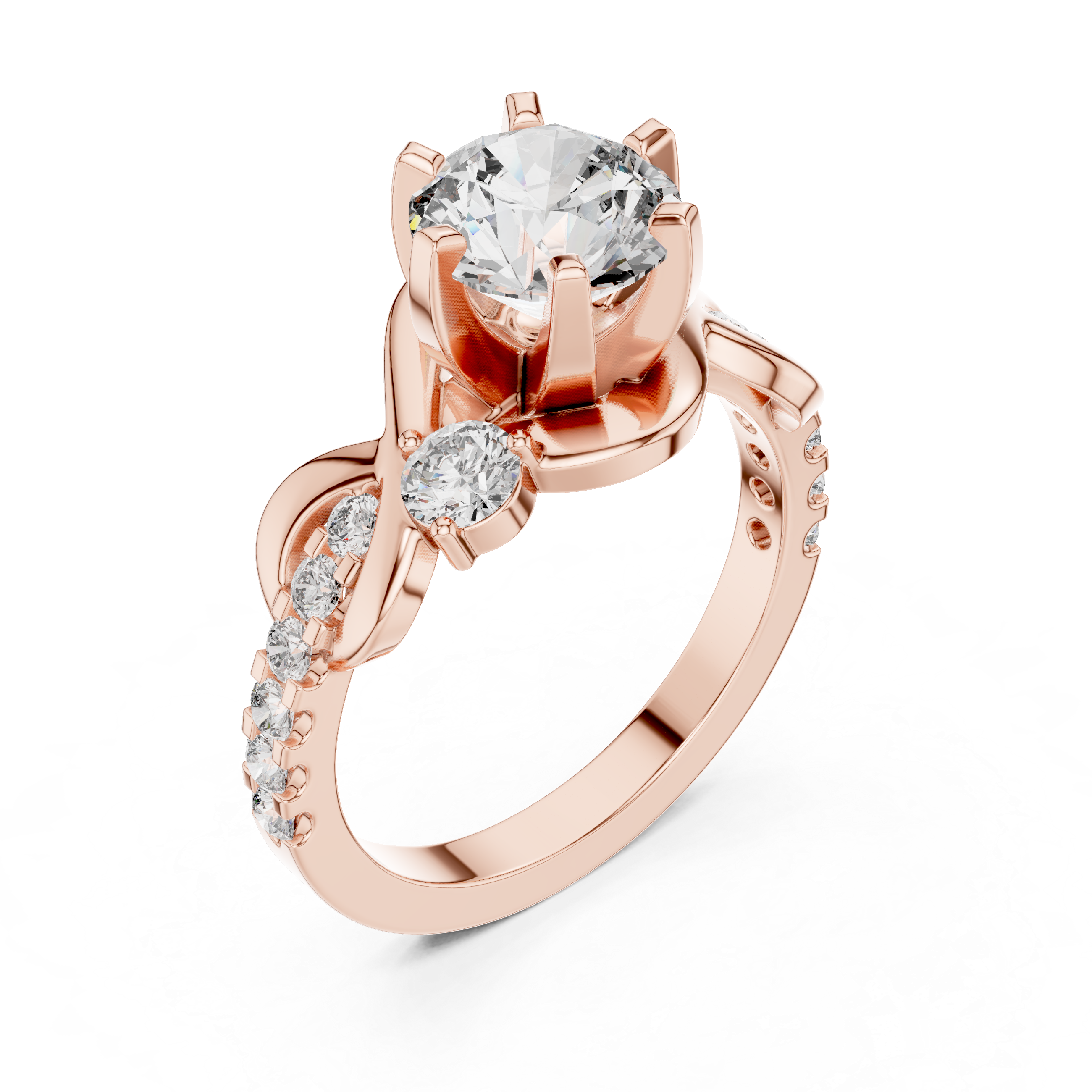 Round Diamond Crossover Twist Engagement Ring