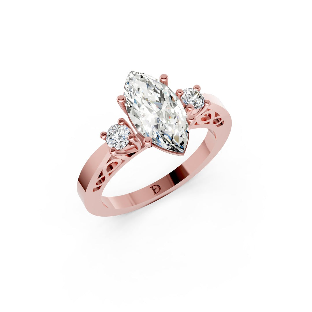 Three-Stone Marquise Cut Diamond With Filigree Infinity Band Ring