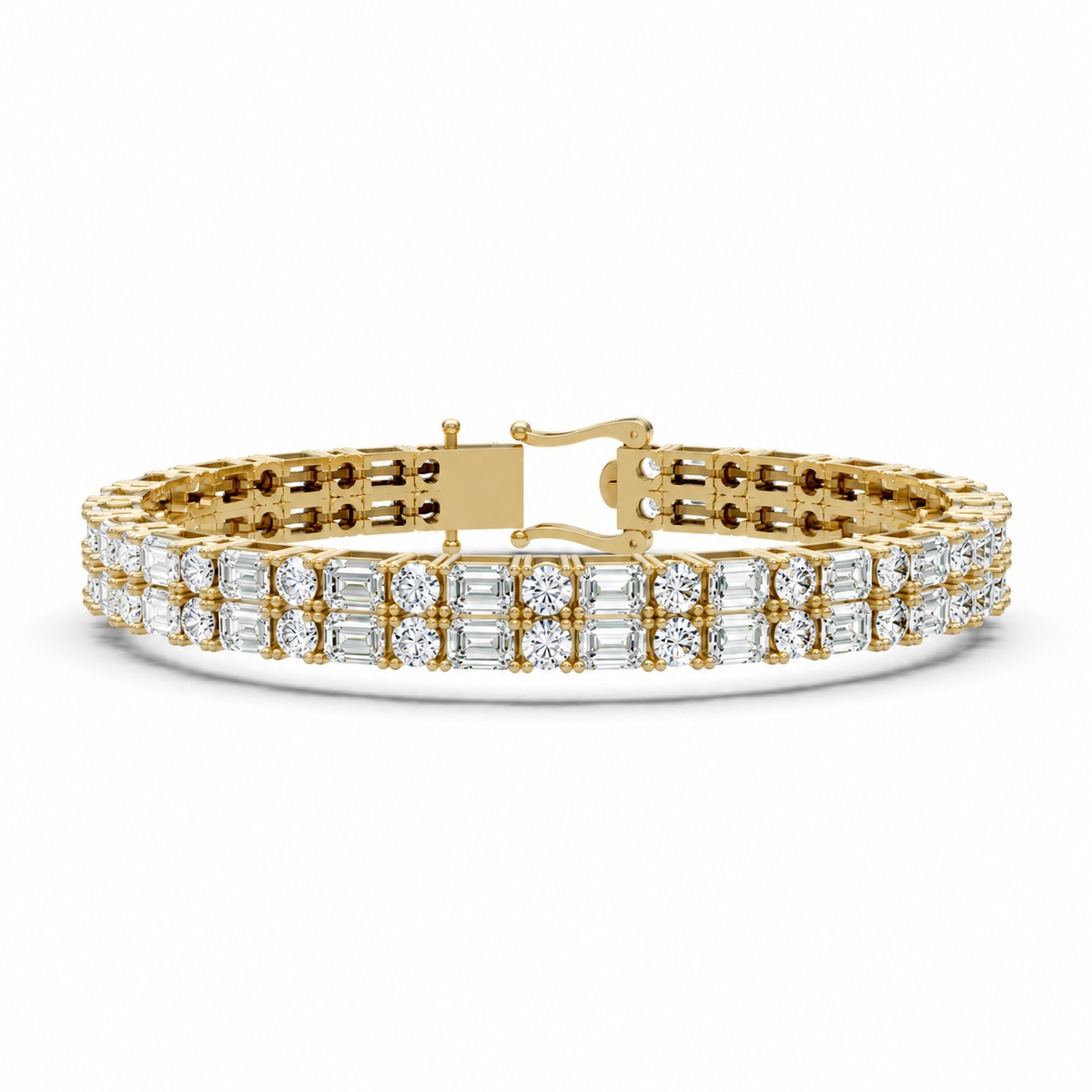 Double Row Round & Emareld Diamond Tennis Bracelet
