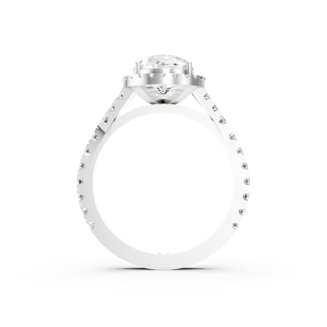 Pear Cut Halo & V-Split Shank Pavé Diamond Ring