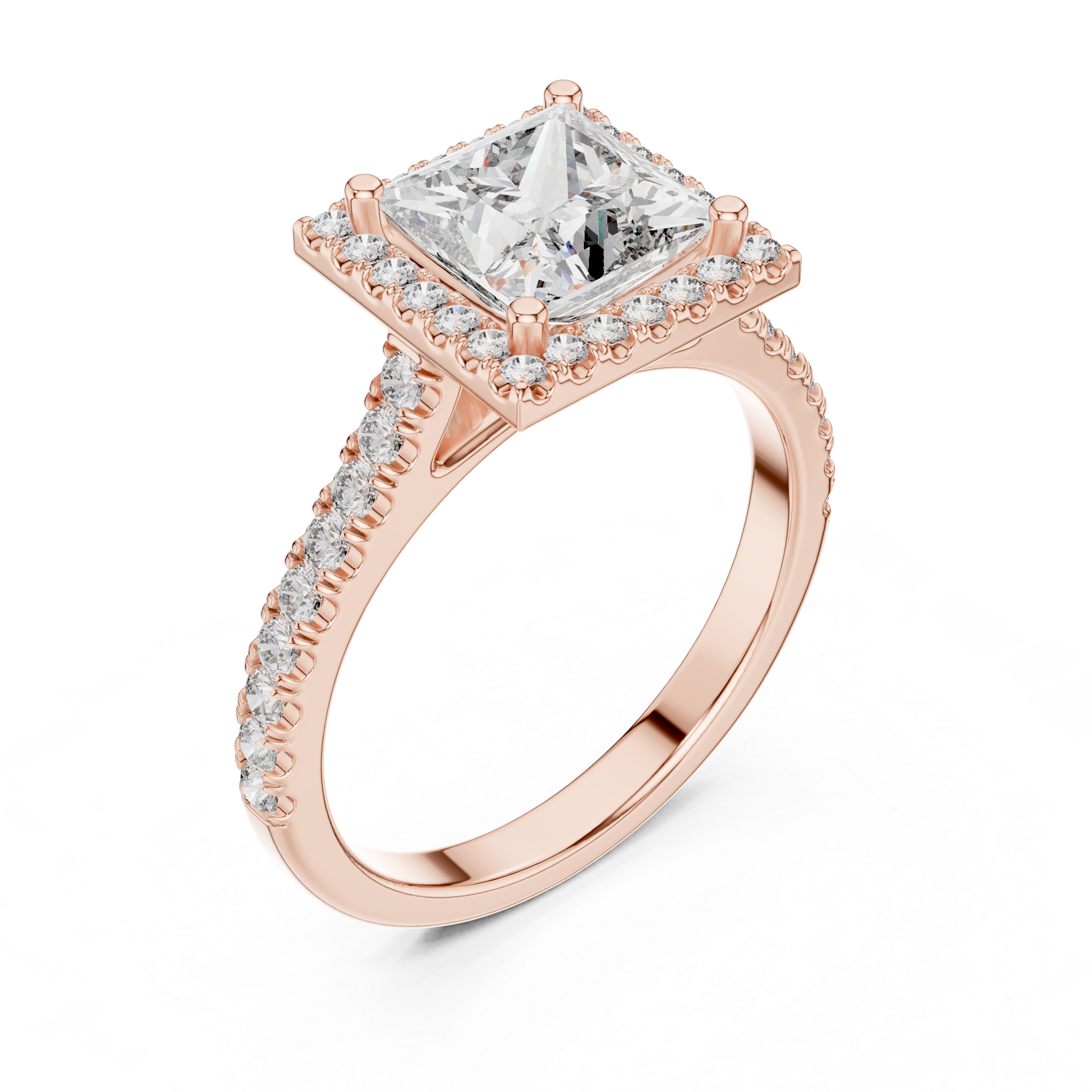 Princess Cut Halo Diamond Cathedral Shank Ring