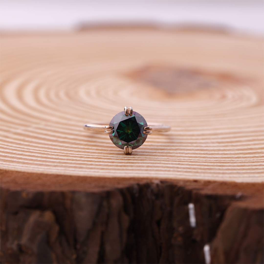 Green Solitaire Double Prong Ring