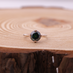 Green Solitaire Double Prong Ring