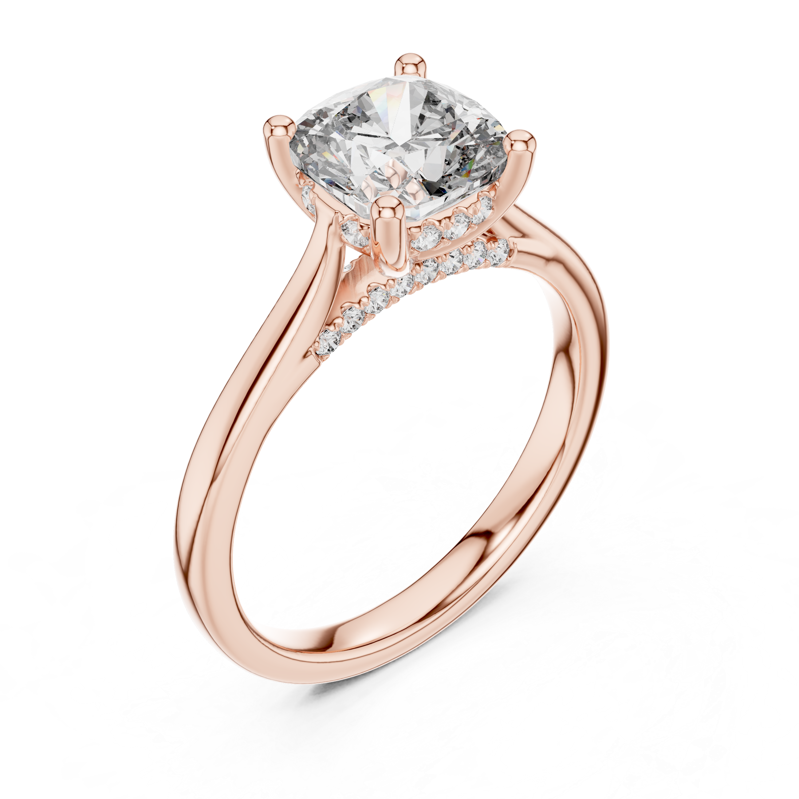 Pave Bridge Cushion Diamond Proposal Ring