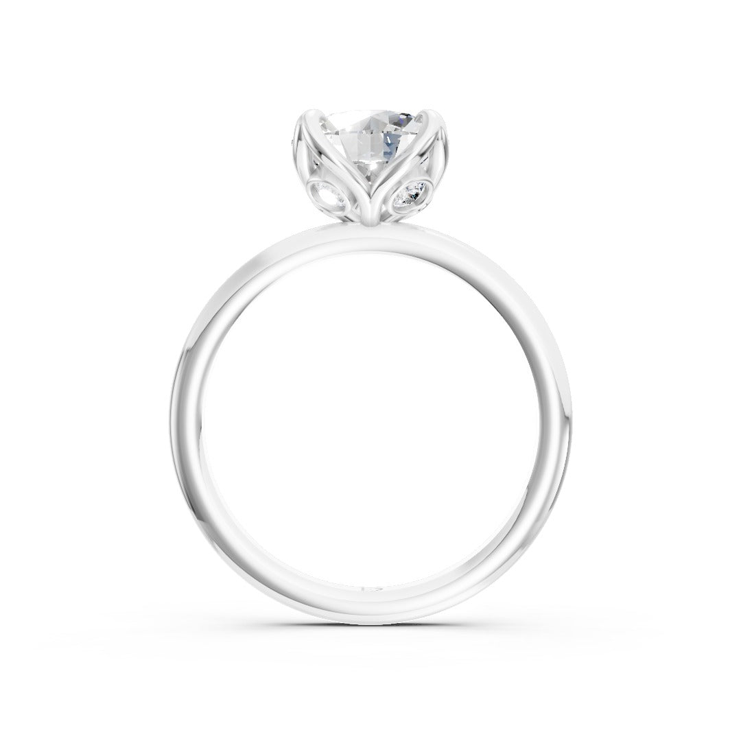 Round Cut Lab Grown Diamond Floral Solitaire Bridal Ring