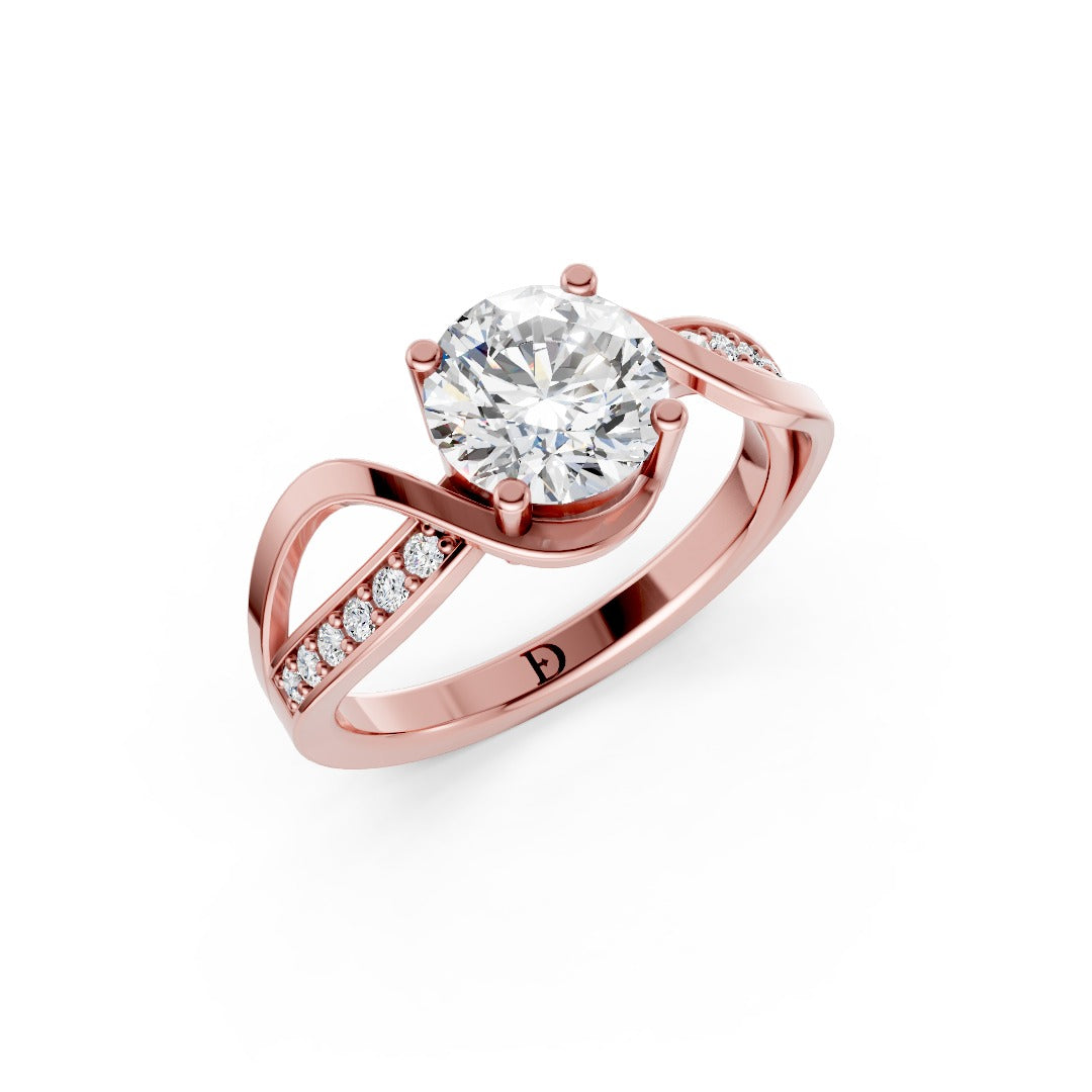 Round Cut Diamond Bypass With Ribbon Wrap Set Ring