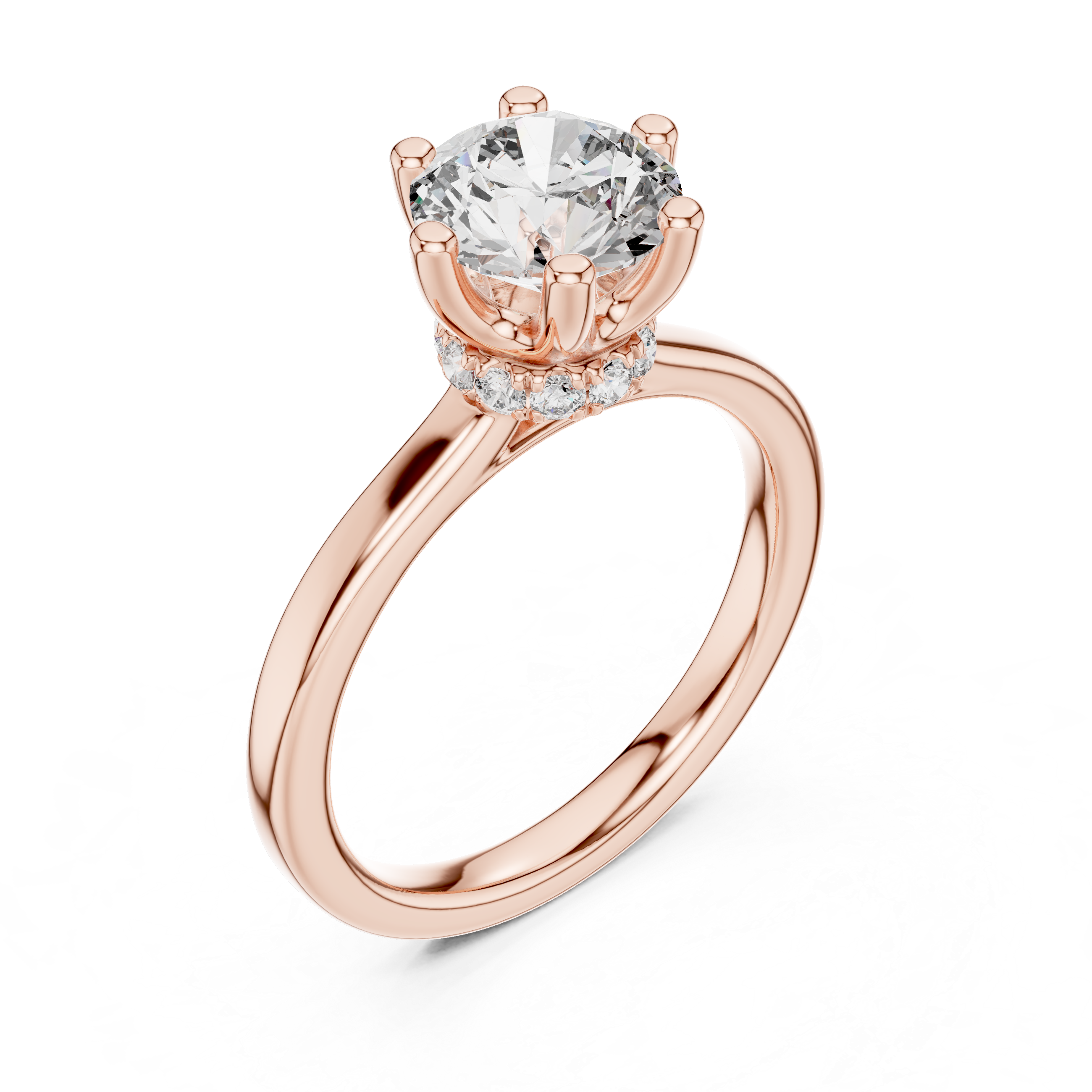Six Prong Round Hidden Halo Lab Grown Diamond ring