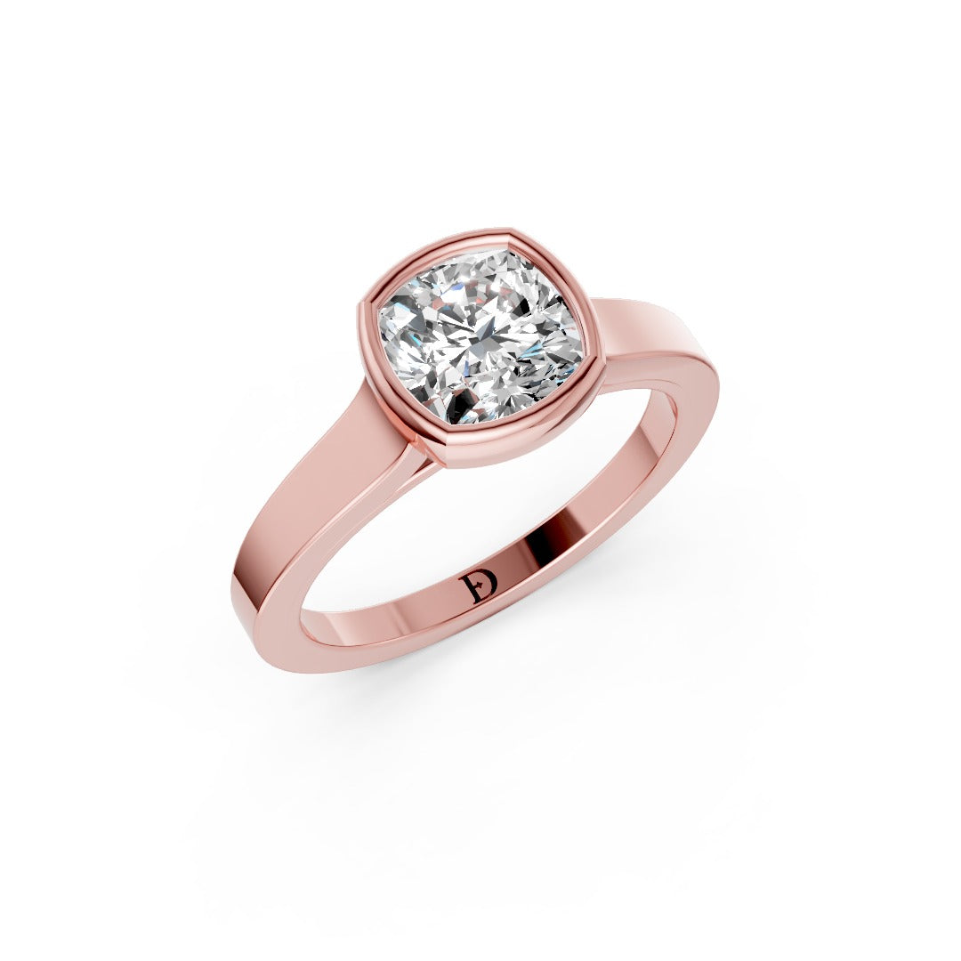 Cushion Cut Bezel Solitaire Lab Diamond Wedding Ring