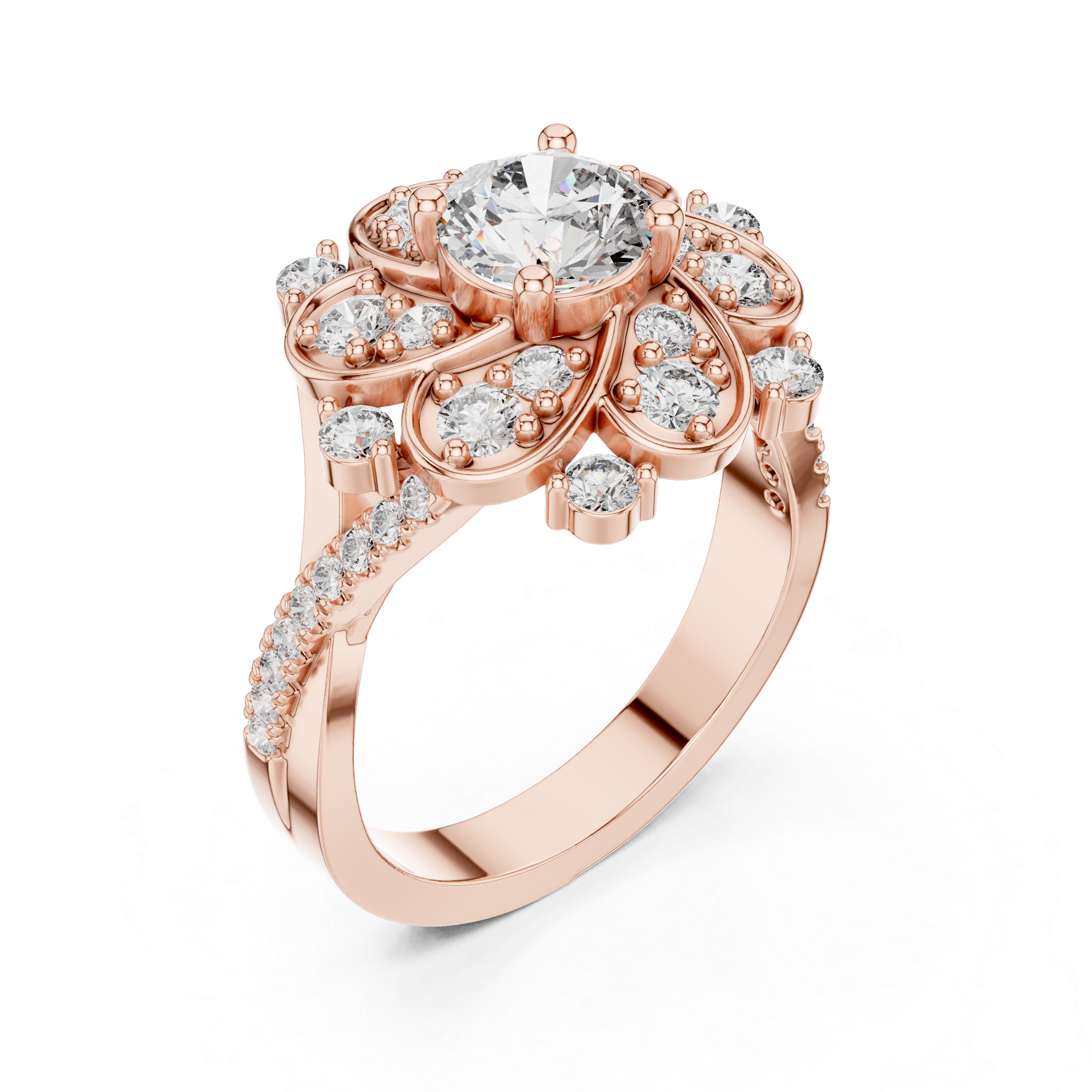Round Diamond Floral Halo Ring
