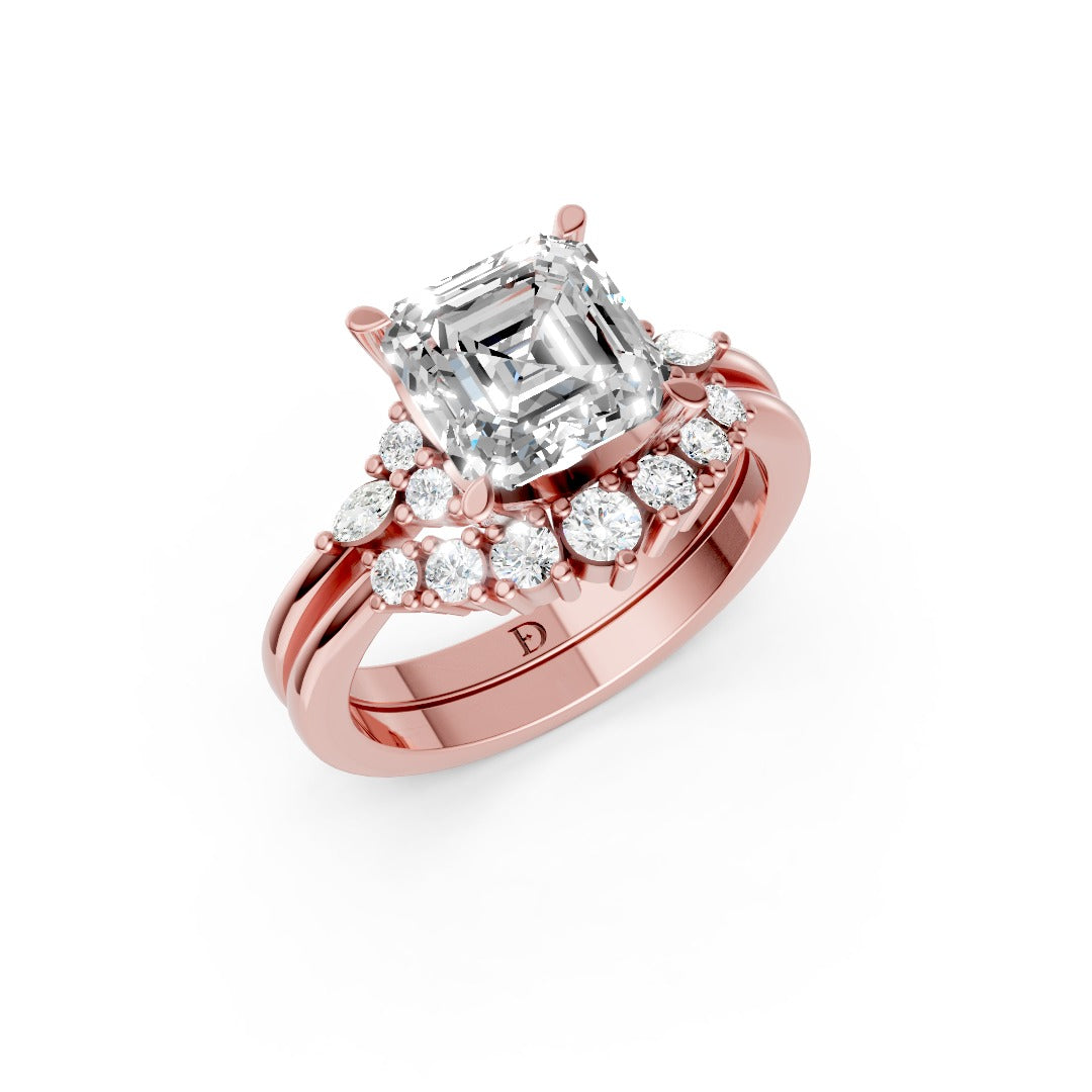 Classic Asscher Bridal Ring Set With Curved Wedding Band