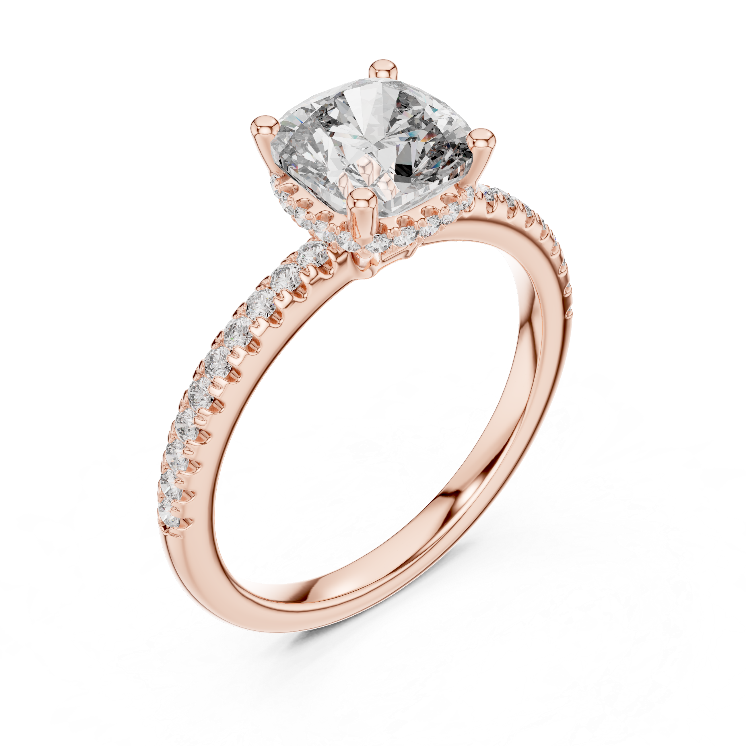 Micro Pave Hidden Halo Cushion Diamond Ring