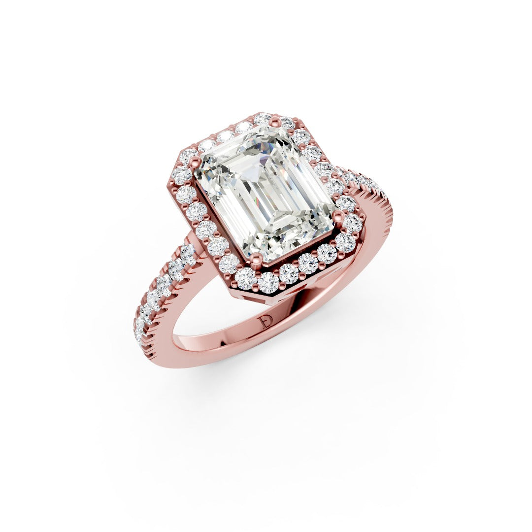Emerald Center Stone with Classic Halo Pave Ring