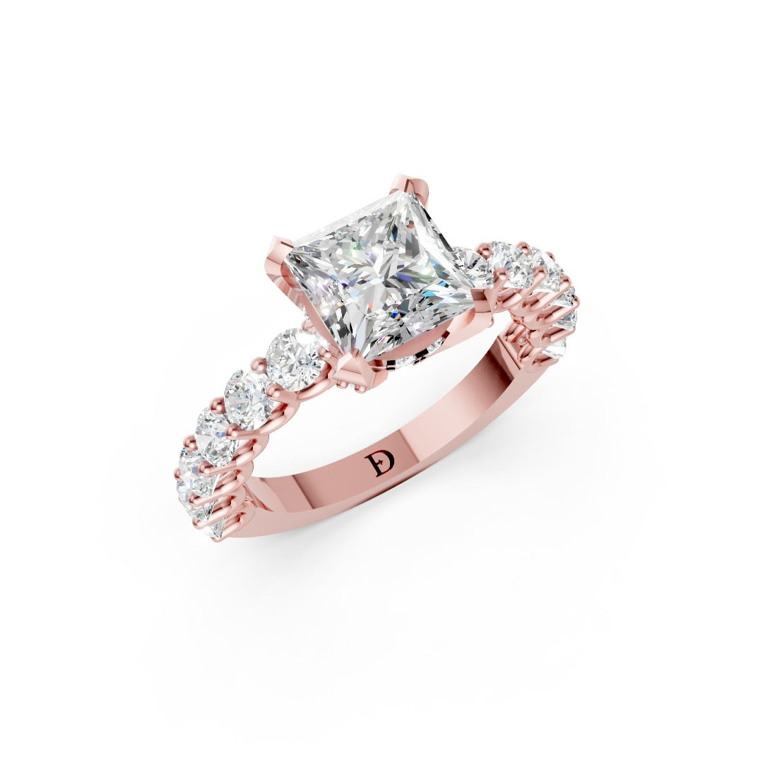 Princess Brilliant Cut Lab Grown Diamond Hidden Halo Anniversary Ring