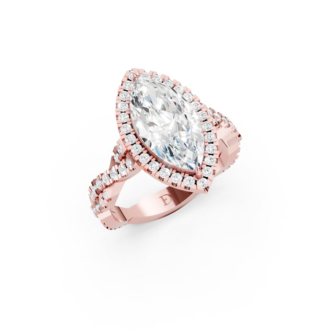 Marquise Cut Diamond Halo with Twisted Pave Ring